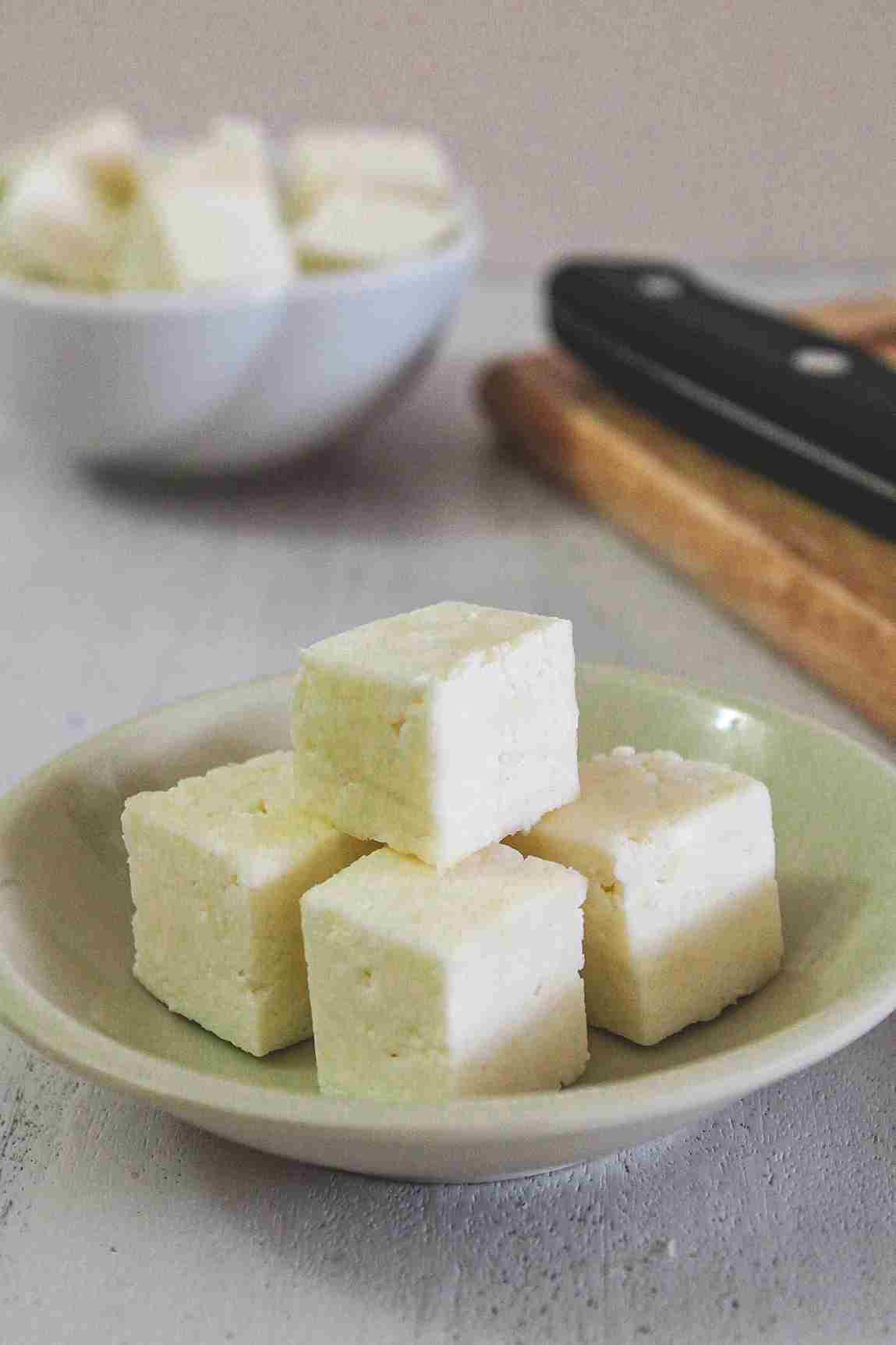 Cubes of homemade paneer
