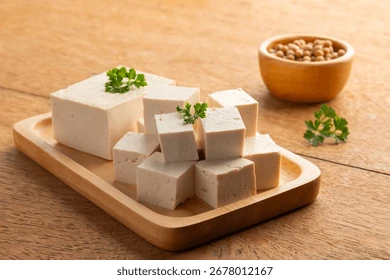 Blocks of tofu on board